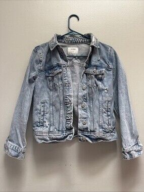 Light Wash Distressed Denim Jean Jacket Women XS Classic Trucker 90s Y2K Grunge